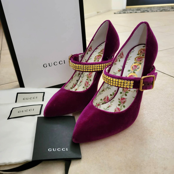 Gucci Shoes - Gucci Heels Soft Velvet Malaga Kid Heels Rhinestones Womens 11.5